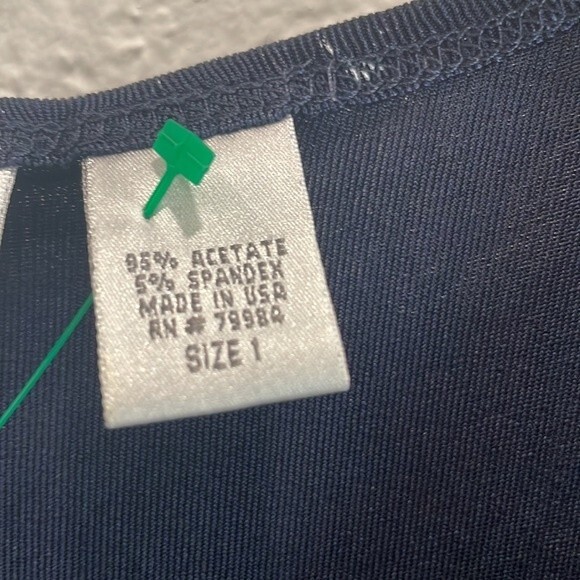 Chico's Travelers Navy Blue Palm Tree Print Stretchy Fit & Flare Dress Medium - Picture 4 of 6